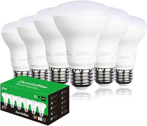 Suvizlite Bombillas LED Br20 sin parpadeo, 8 W  45 W, 525 lúmenes, base E26, bombillas LED regulables, bombillas blancas suaves (2700 K), paquete de