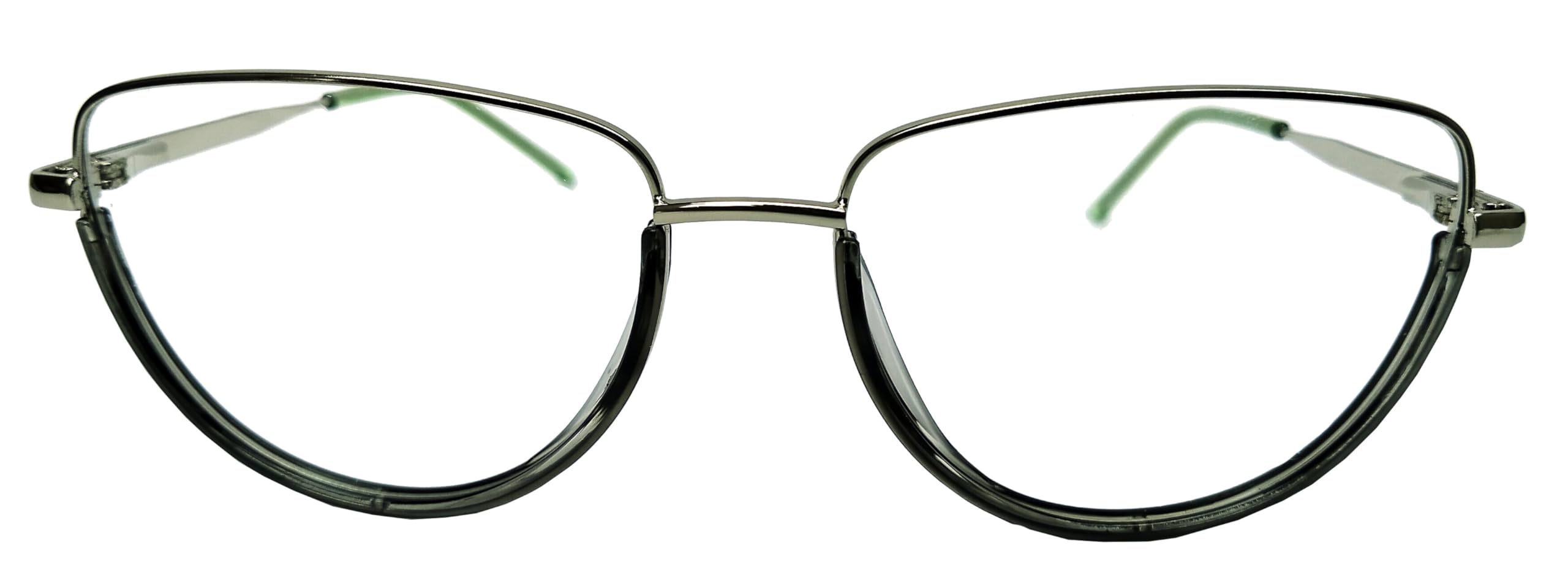 Explora Eyewear | Elegant Cat Eye Metal Frame Eyeglasses For Men & Women |Blue cut & Antiglare Computer Glasses | Oversized Cat Eye | Green & Silver