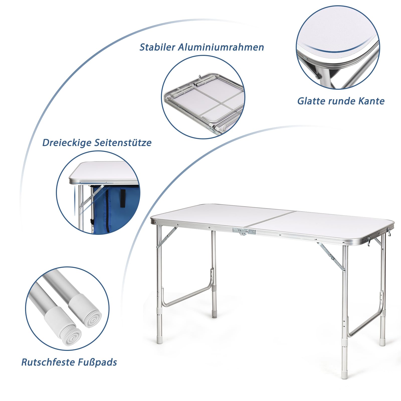 GYMAX faltbar Campingschrank, Campingküche mit großem Stauraum, 2 einstellbare Höhen, Outdoor Alu Picknicktisch Klapptisch Gartentisch für Strand, Garten, Grillparty