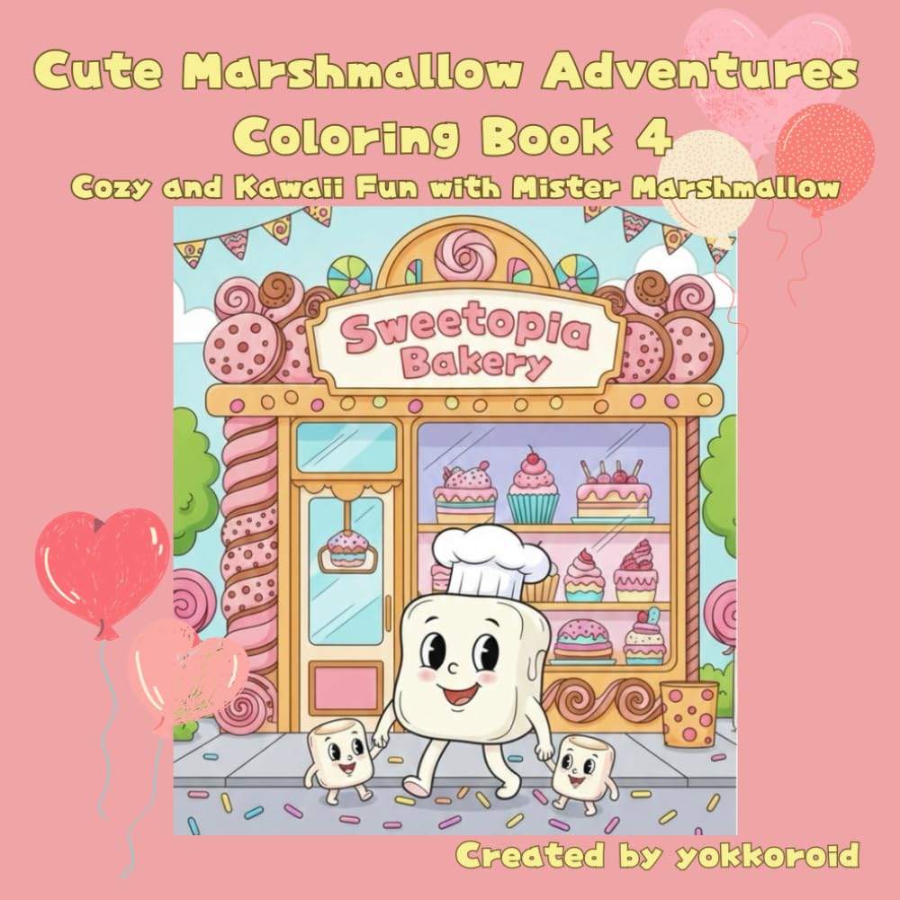 Cute Marshmallow Adventures Coloring Book ４: Cozy and Kawaii Fun with Mister Marshmallow