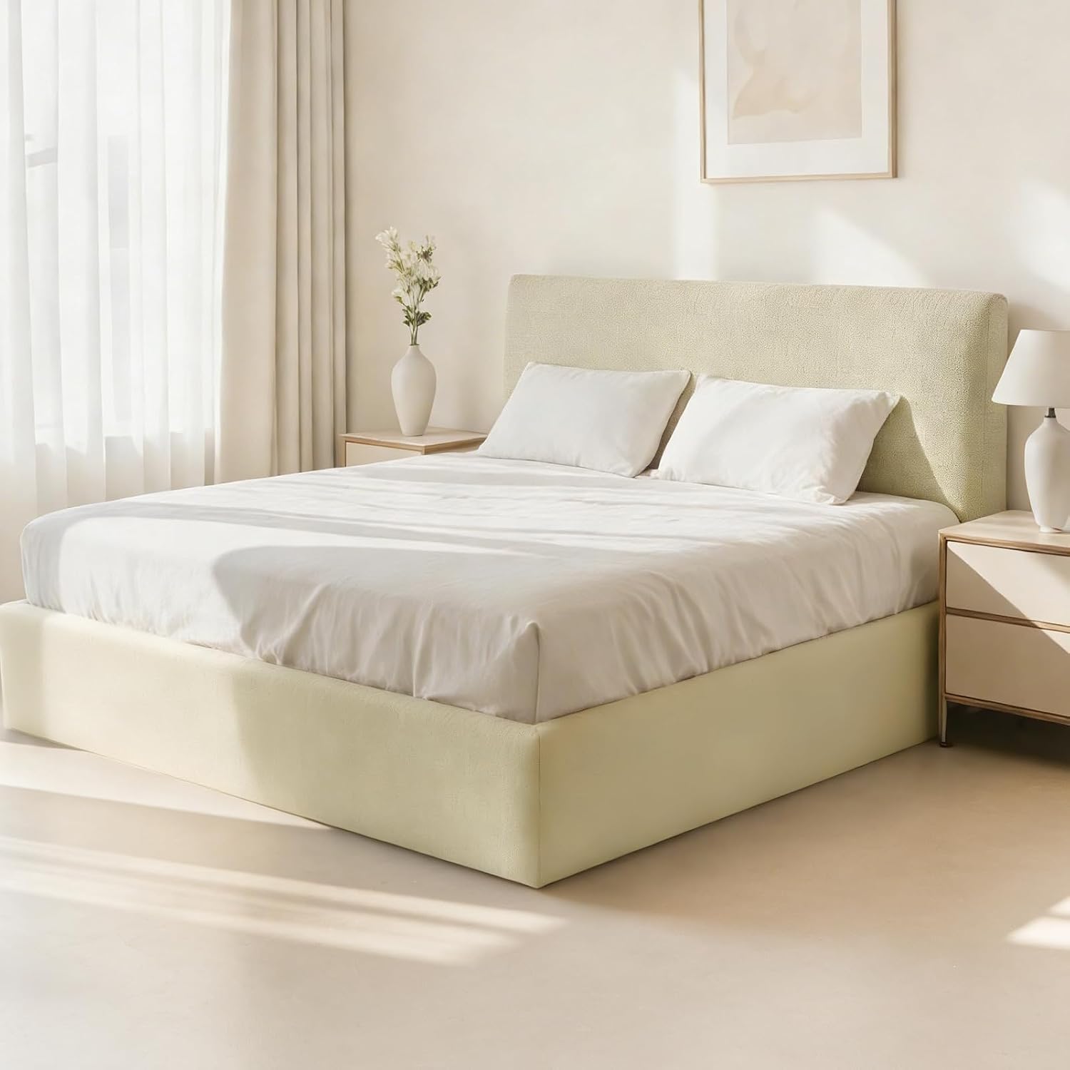 Cloud Bed Frame Cover for Metal Bed Frames – Queen Size Upholstered Slipcover | Cushioned Protection & Non-Slip Design (79.5"x59.5"x14") (White)