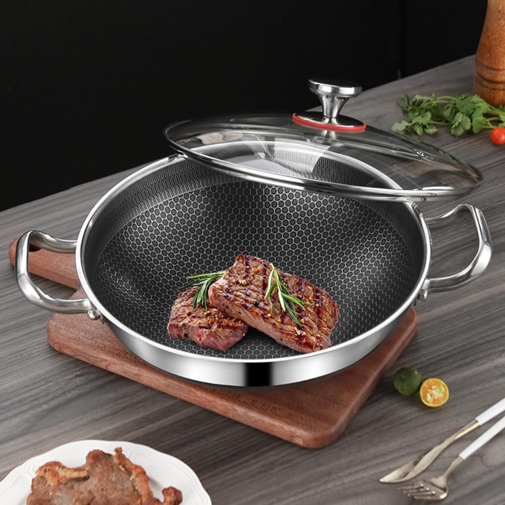 Padella wok in acciaio inox, 32 cm, struttura a nido d'ape, lavabile in