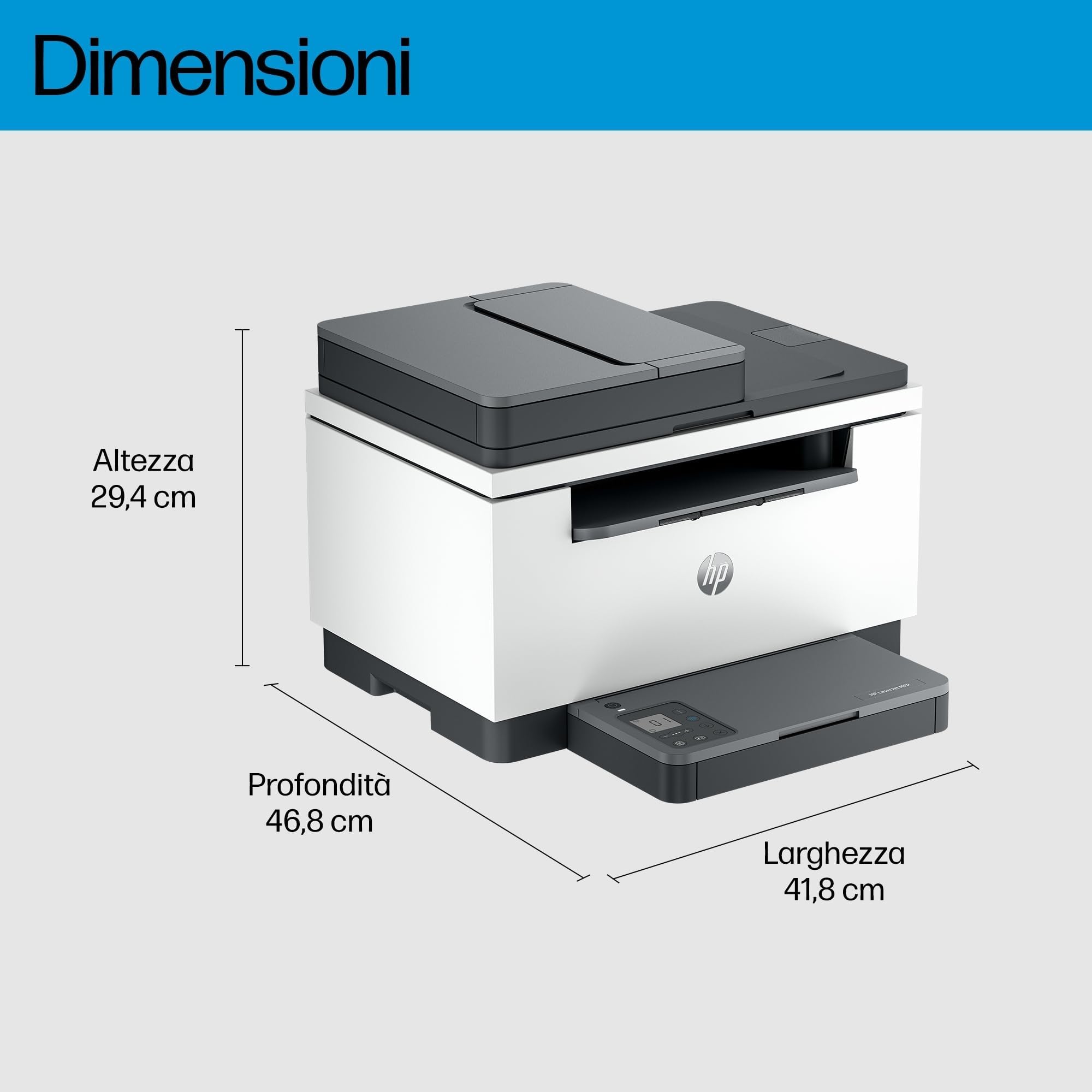 HP LaserJet M235sdw 8J9K7F, Stampante Multifunzione A4, Stampa Fronte e Retro Automatica in Bianco e Nero, 27 ppm, WiFi, Ethernet, USB, ADF, HP Smart, No Fax, Schermo LCD a icone, Grigia