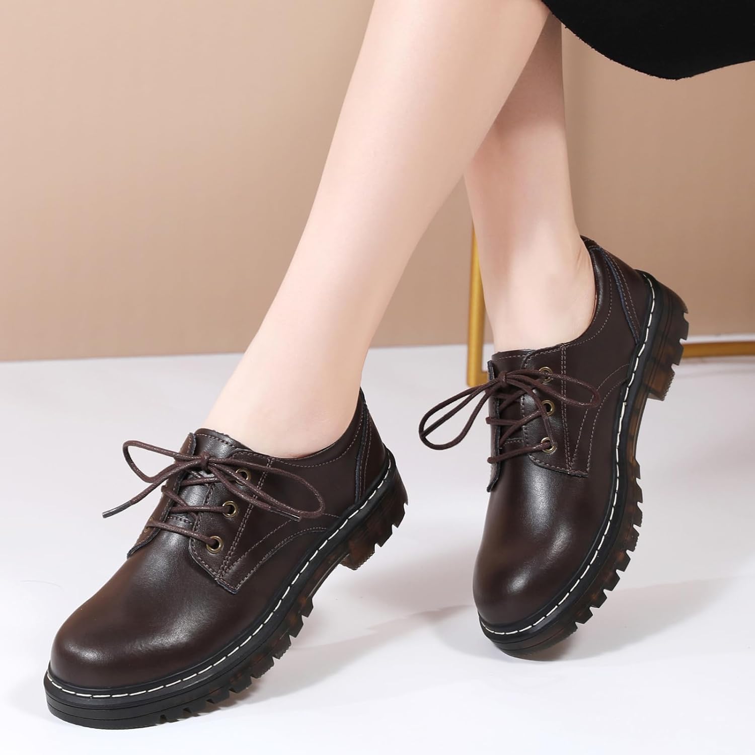 Women's Oxfords Lace Up Business Formal Dress Shoes Platform Oxford Shoes Slip Resistant Service Boots for Women Ladies Grils - Image 2
