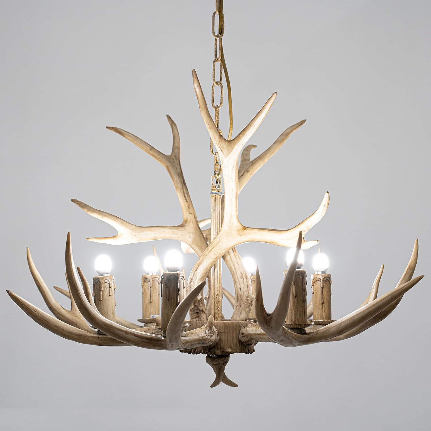 6-Licht Geweih Kronleuchter, Retro Geweihlampe Deckenleuchte Deckenlampe Kronleuchter Harz Hirsch Hirschgewei Pendelleuchte Deckenlampen Licht HäNgelampe für Küche Esszimmer Bar [Energieklasse A++]