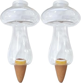 2Pcs Automatic Plant Waterer 300ml Mushroom-Shaped Plant Watering Globes Polished Transparent Self Watering Spikes for Indoor When Youre Away