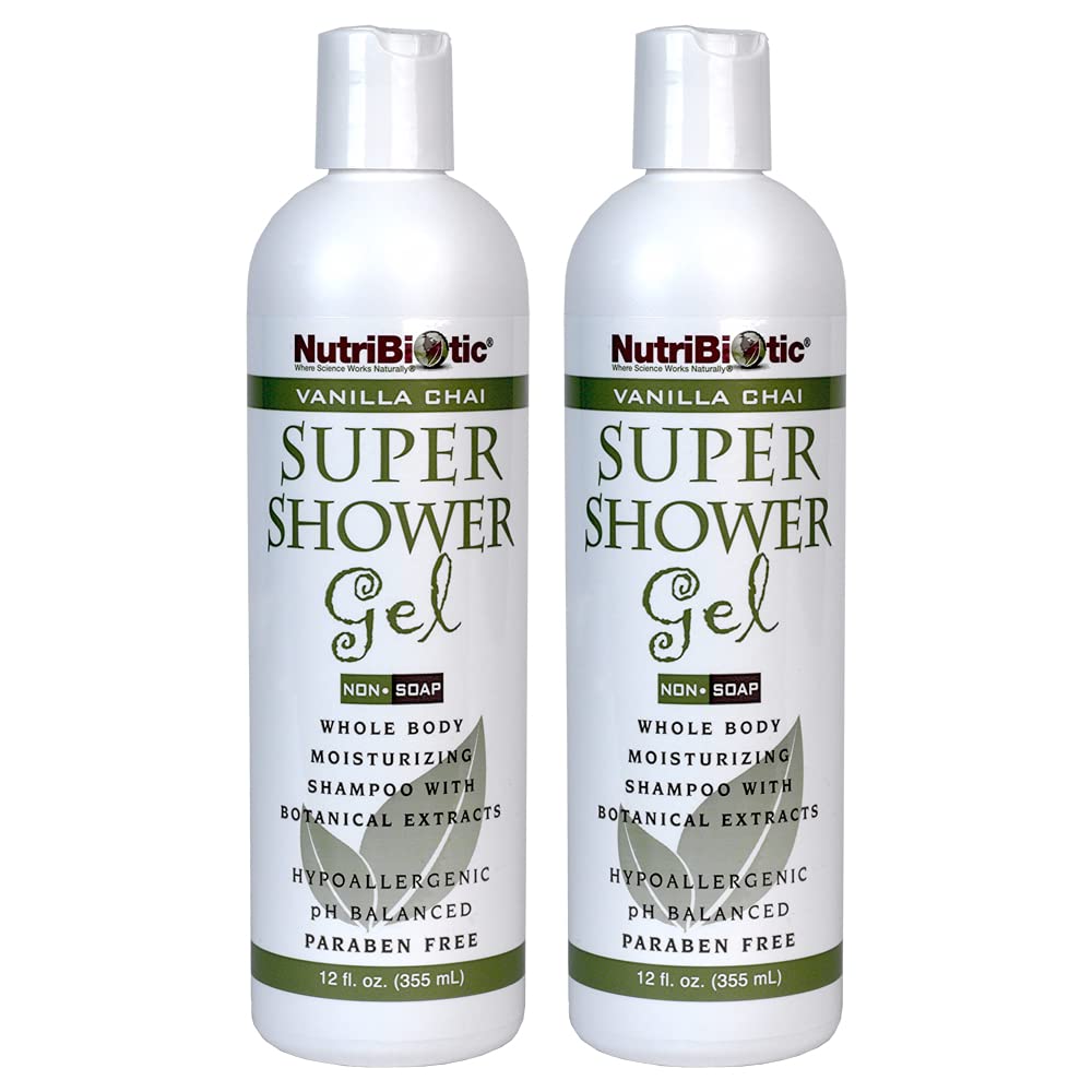 NutriBiotic – Vanilla Chai Super Shower Gel, 12 Oz Twin Pack | Whole Body Shampoo with GSE & Botanical Extracts | pH Balanced, Non-Soap & Free of Gluten, Parabens, Sulfates, Dyes & Colorings