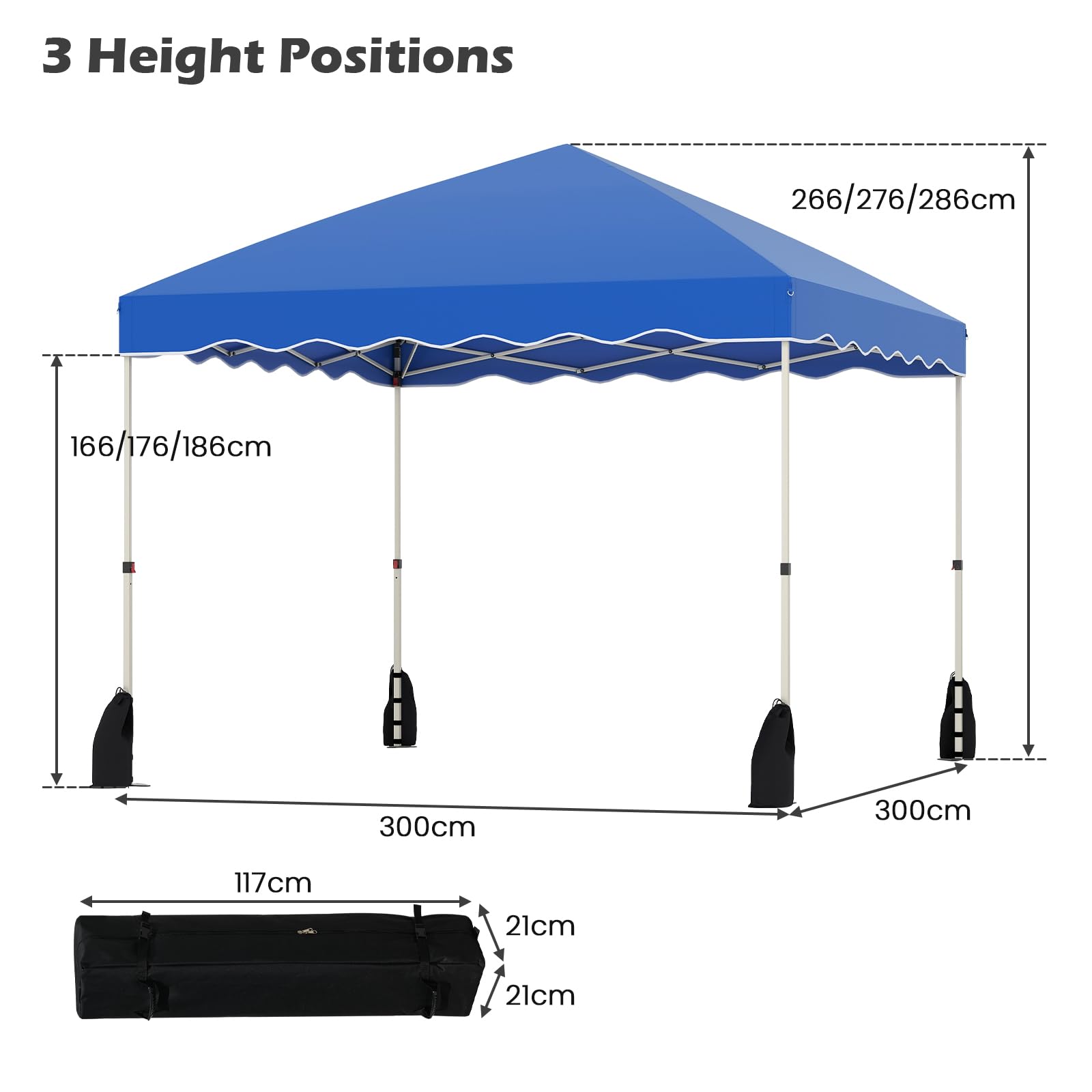 HOMASIS Tonnelle Pliant 3x3 M, Pergola Pop-Up réglable en Hauteur, Gazebo extérieur Durable avec Cordes à Vent et Sacs de Sable, Tente Portable avec Sac de Transport (Bleu)