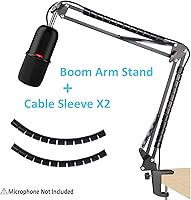 Vista 2 de YOUSHARES - Soporte de brazo de micrófono HyperX SoloCast - Brazo de boom de micrófono profesional ajustable de tijeras con funda para cables