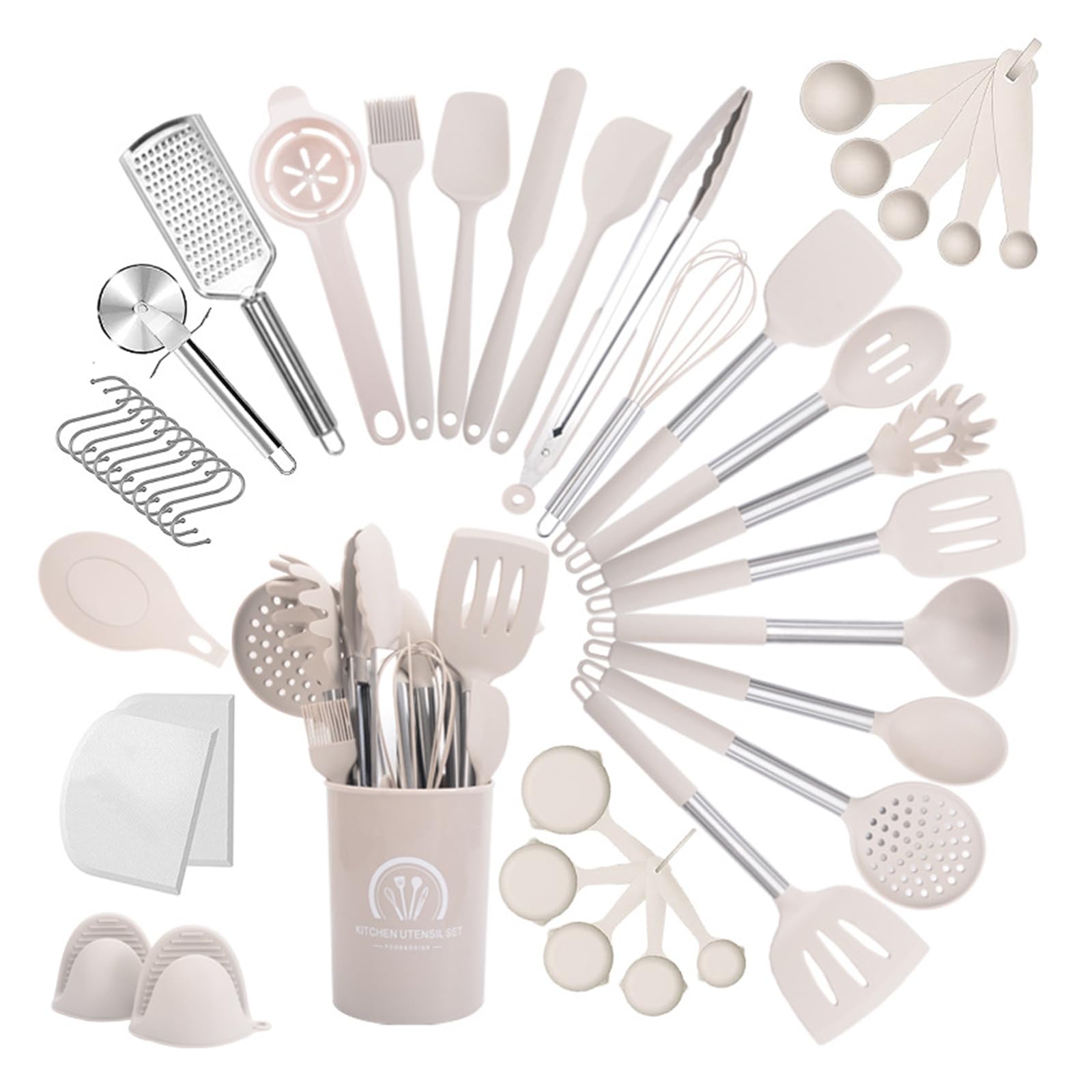 Set di utensili da cucina in silicone 34 pezzi con supporto antiaderente utensili da cucina set spatola manico in acciaio inox colore cachi