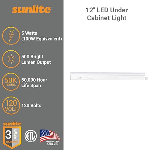Miniatura 3 de Sunlite Iluminación LED para debajo del gabinete, enchufe de 12 pulgadas enlazables debajo de la encimera para cocina, 16 vatios, 120 voltios, 1600