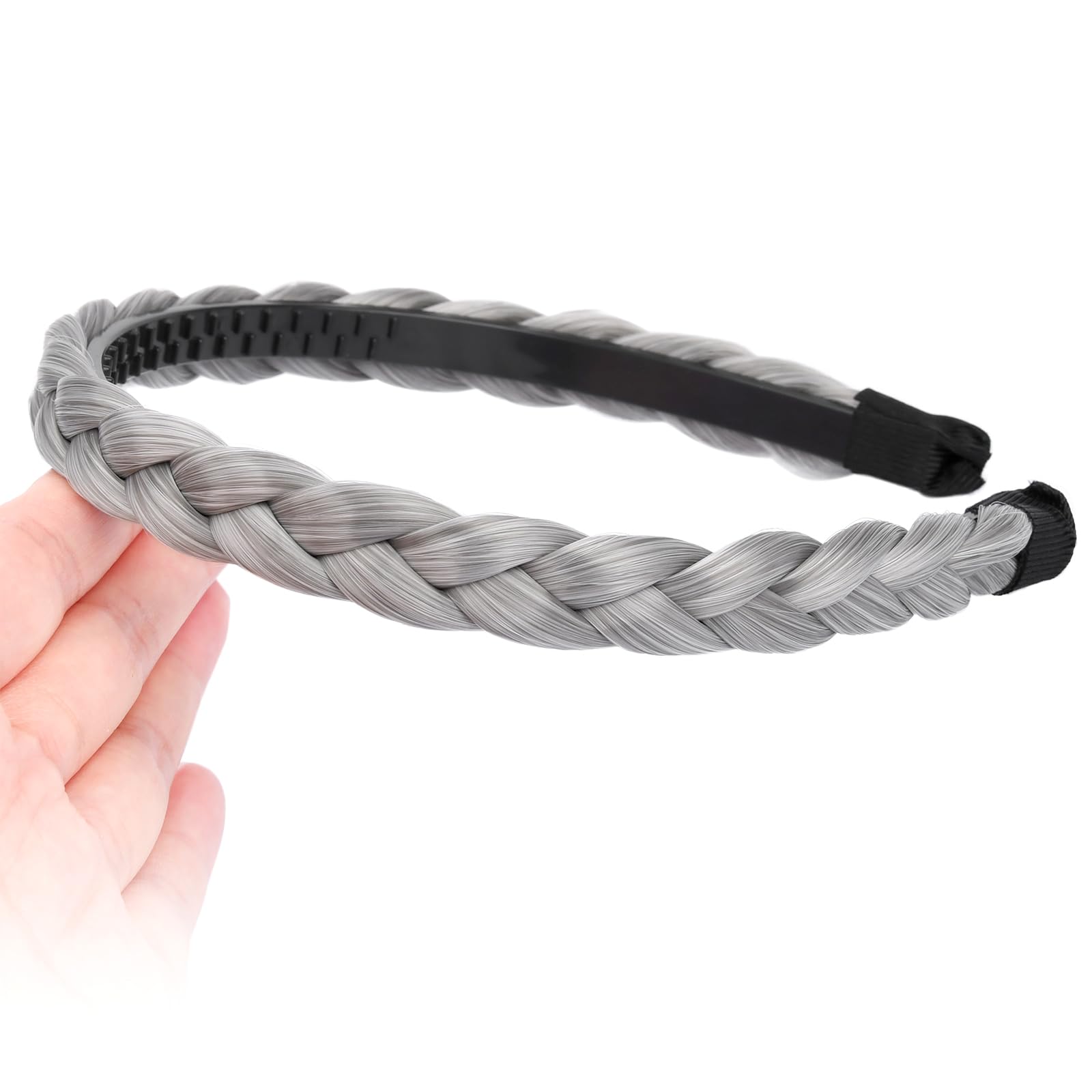 BOBIYA Headband Synthetic Hair Plaited Headband Braid Braided With Teeth Hair Band Accessories for Women Girl (Smoky Gray) - Image 4