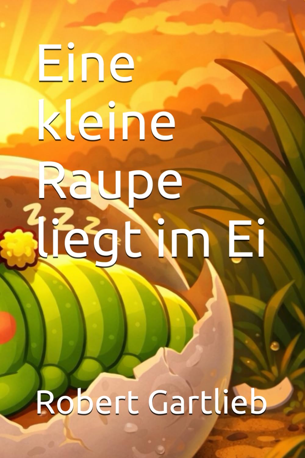 Eine kleine Raupe liegt im Ei