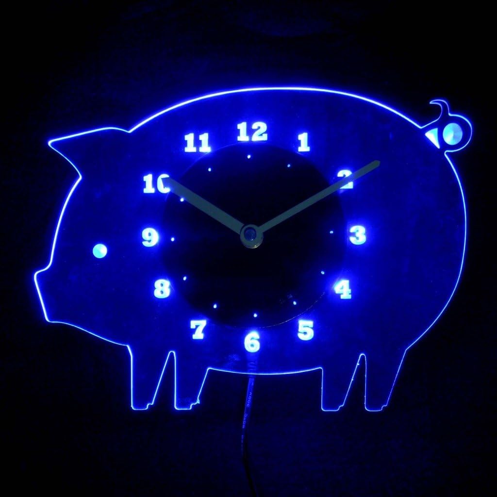 ADVPRO cnc2031-b Pig Nursery Boy Illuminated Edge Lit Bar Beer Neon Sign Wall Clock with LED Night Light