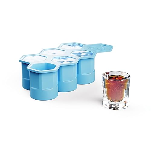Outset Silicone Hexagon Ice Shot Mold, 6 Glass Capacity - 5” x 9.75” x 2.75” - Blue