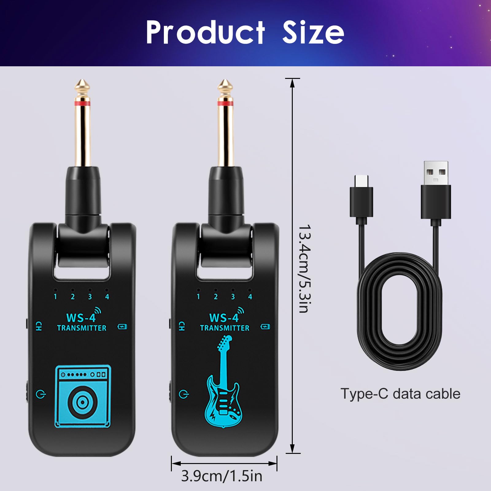 Système de guitare sans fil 2,4 GHz 8 canaux rechargeable audio sans fil émetteur récepteur pour guitare électrique, basse et instruments à vent électriques