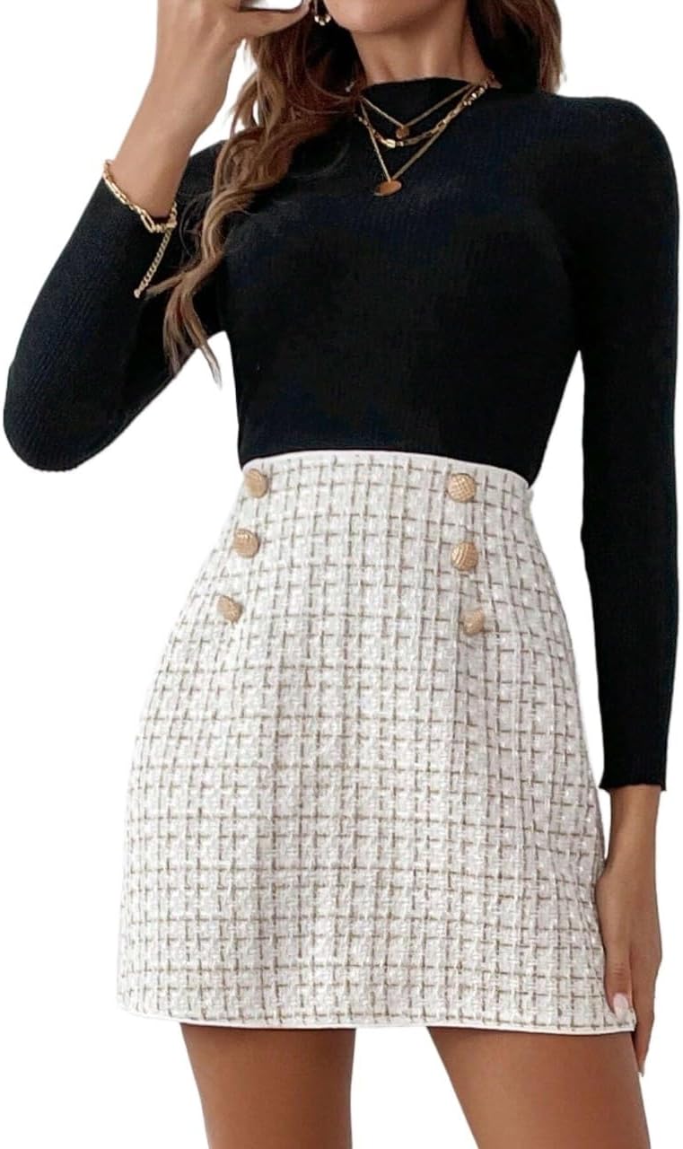 Elegant Plaid Fake Button Skirt for Women Casual Beach Skort Perfect for Office and Daily Wear