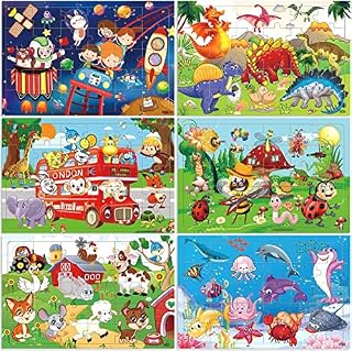 Wooden Jigsaw puzzles for kids 3-6 Year Old 30 Piece Colorful Wooden Puzzles for Toddler Children Learning Educational Puzzles Toys for Boys and Girls Set for Kids 3 4 5 6 Year Old (6 Puzzles)