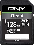 PNY 128GB Elite-X Class 10 U3 V30 SDXC Flash Memory Card - 100MB/s, Class 10, U3, V30, 4K UHD, Full HD, UHS-I, Full Size SD (Pack of 1)