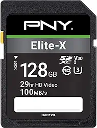 PNY Cartão de memória flash Elite-X Classe 10 U3 V30 SDXC de 128 GB
