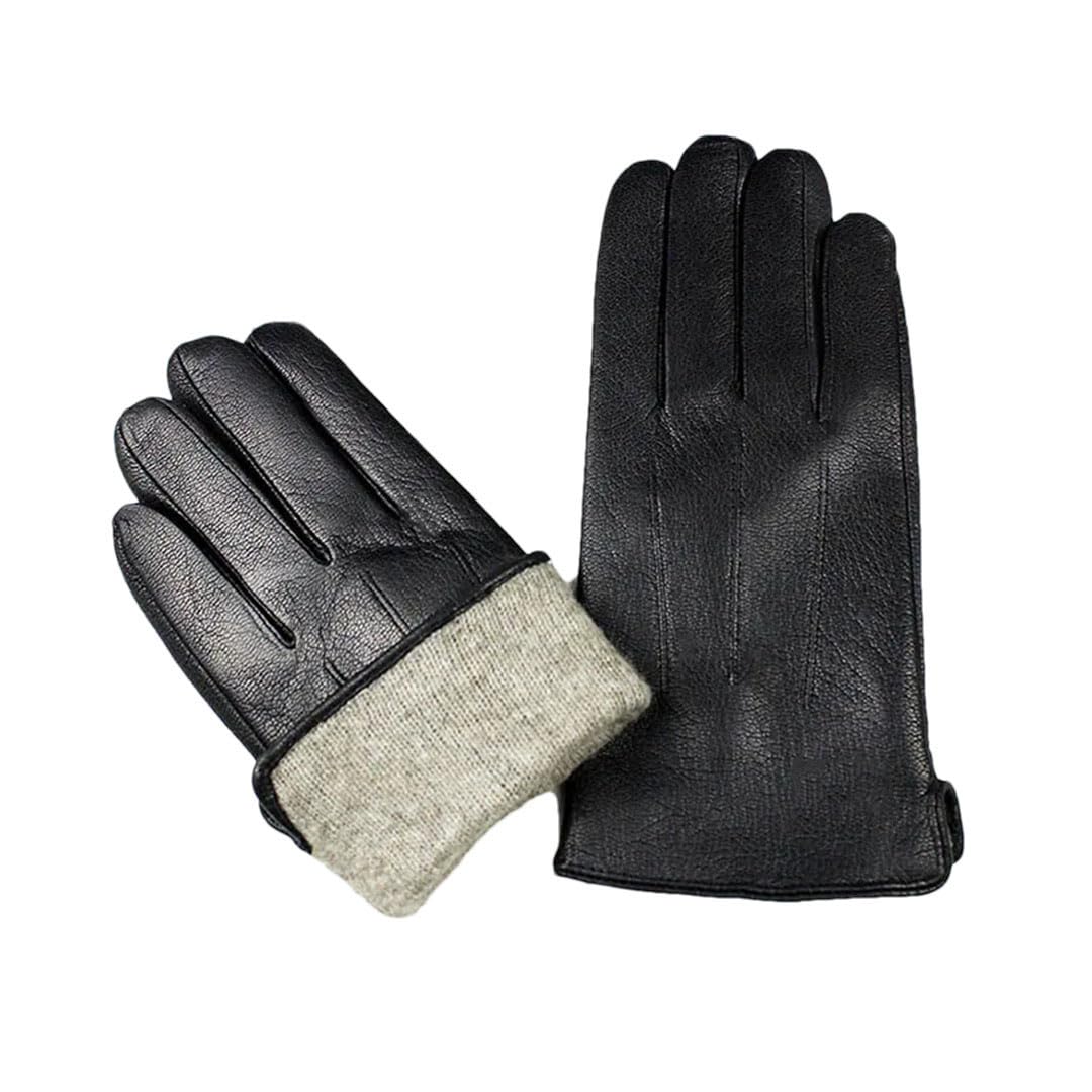 Gants en cuir pour homme avec doublure en polaire fine pour l'hiver et la chaleur et l'épaississement de la moto
