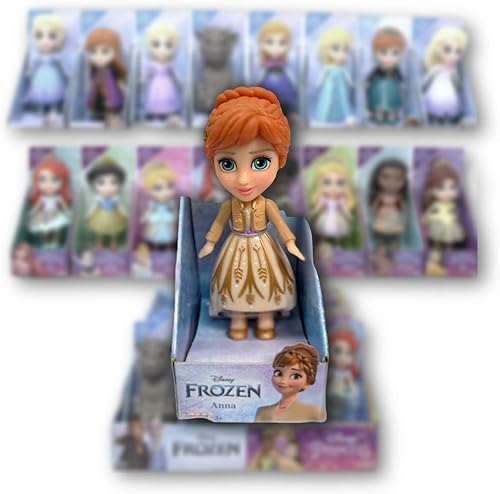 Amarina Empaquetado en caja transparente para regalo, muñeca de 3.5 pulgadas de Frozen a elegir entre los 14 personajes de Frozen (Anna Gold)