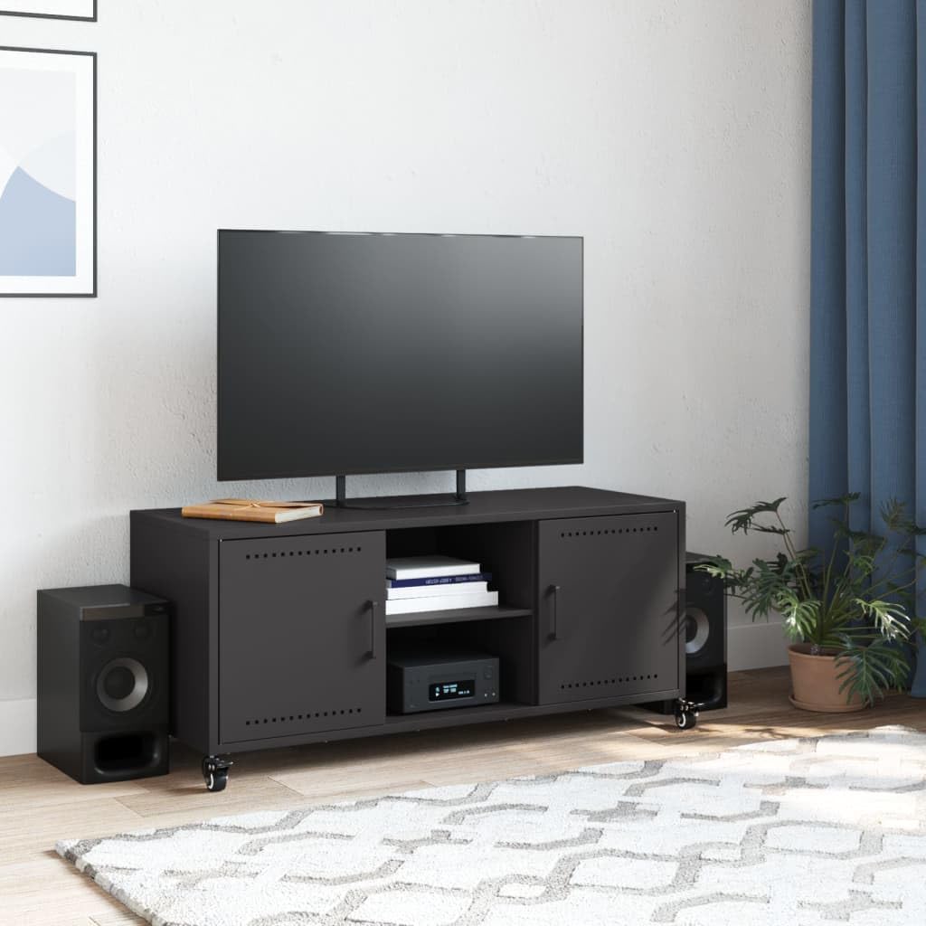 Stalowa szafka pod telewizor z szufladami i półkami Czarny 100.5x39x43.5 cm