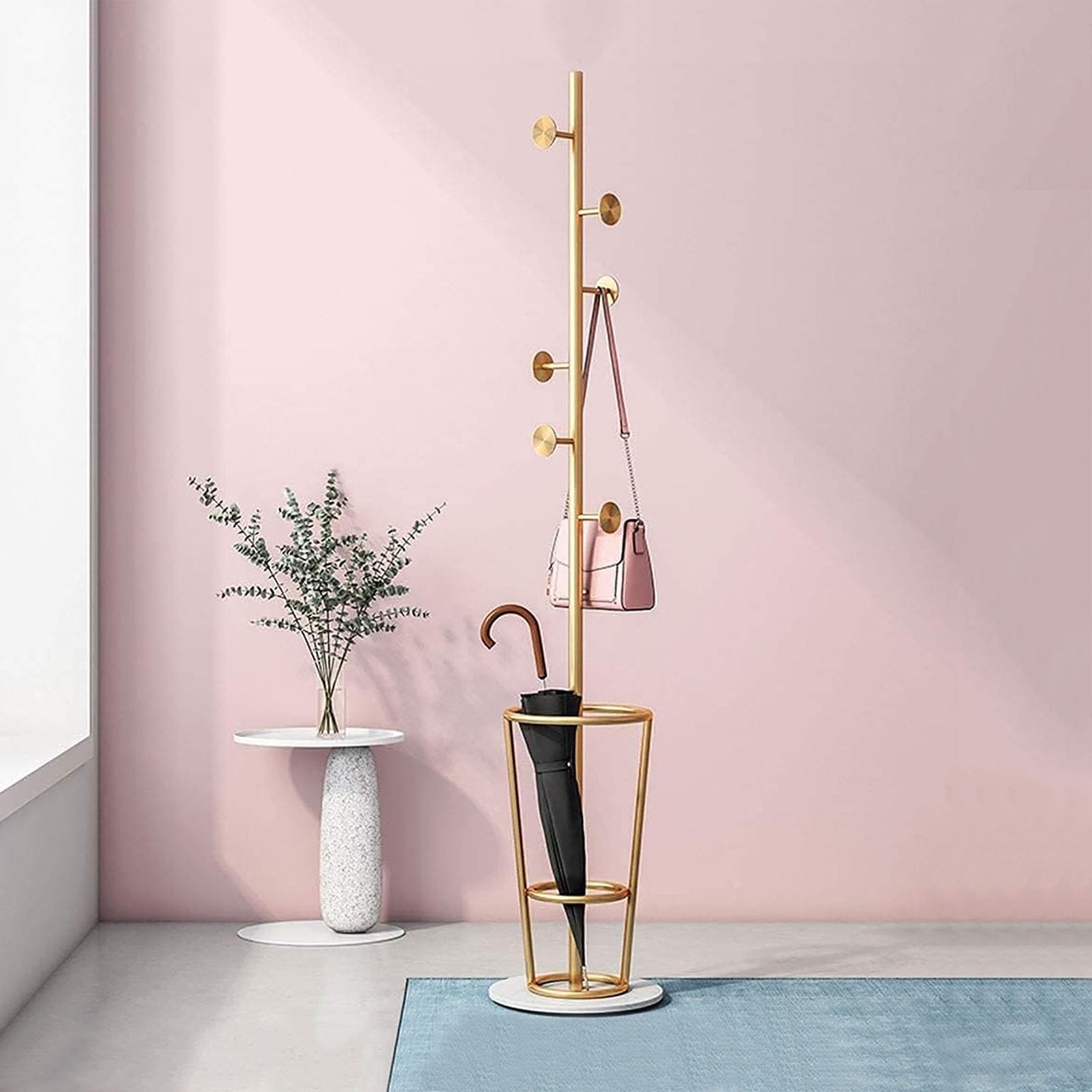 HYLYGFH Entryway Umbrella Stand with Coat Rack Space Saving Umbrella Holder with Multiple Hooks Solid Marble Base for Stability.
