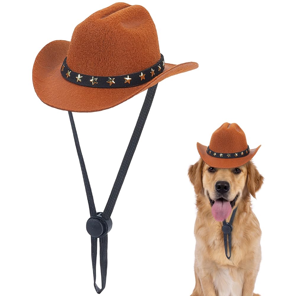 CRASPIRE Dog Cowboy Hat Cat Pet Cosplay Cute Funny Costume Felt Cap Adjustable Star Mini Western Cowboy Hat Puppy for Pet Photo Prop Chrismas Halloween party Decoration Festival Wearing(Brown, Small)