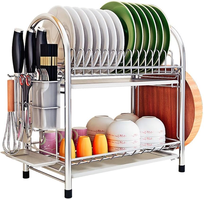 Stainless Steel Double-Layer Drain Dish Rack Kitchen Storage Storage Rack 40 * 22.5 * 42cm.
