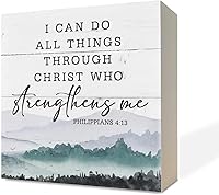 Razpah Philippians 4:13 Christian Wood Box Sign - I Can Do All Things Through Christ - Inspirational Tabletop Desk Decor & Motivational Gift