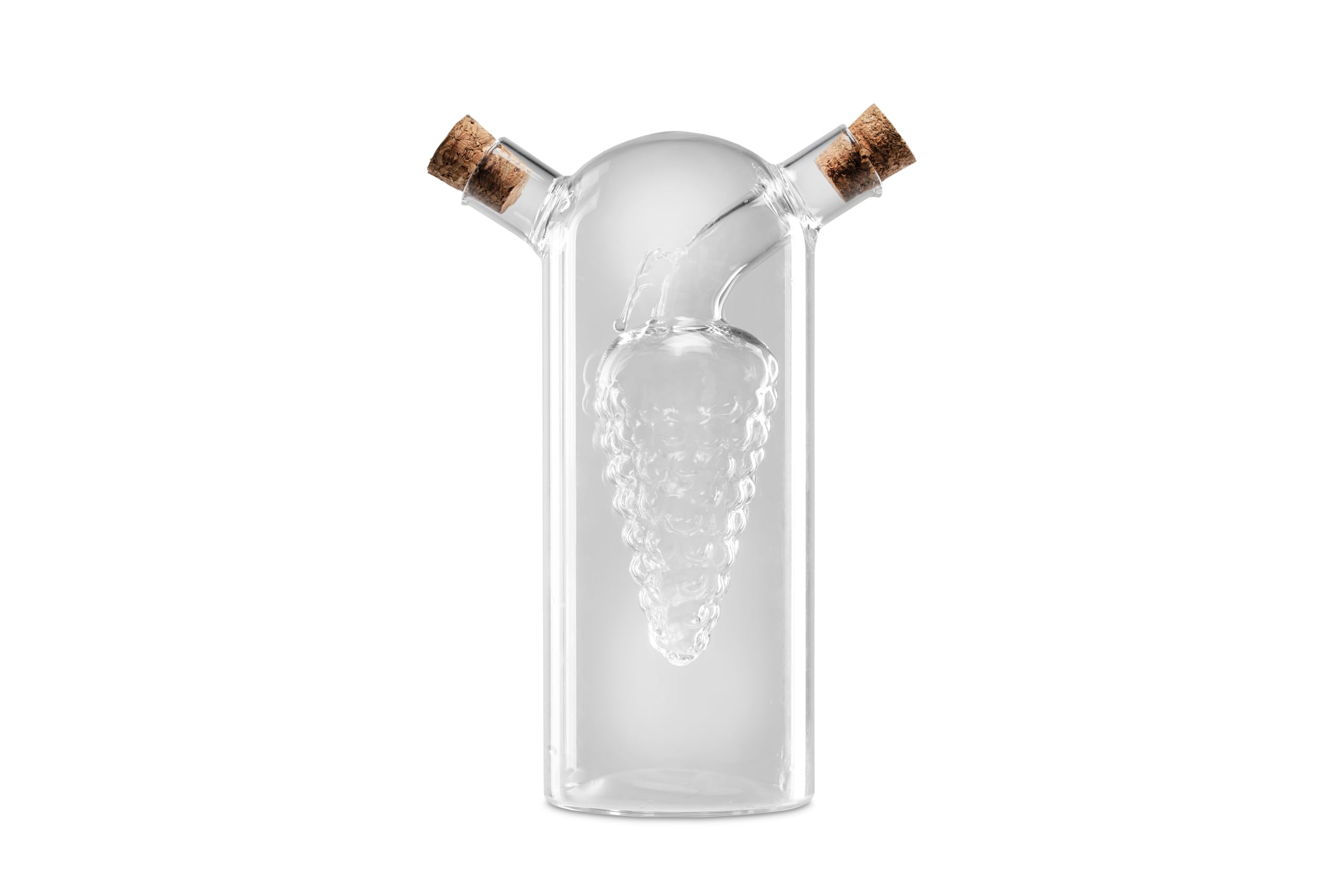 apollo THE HOUSEWARES BRAND Glass Oil & Balsamic Drizzle Bottle, Grapes Oil and Vinegar Dispenser Jar with Cork Stopper, 17.3x10.5x6.5cm