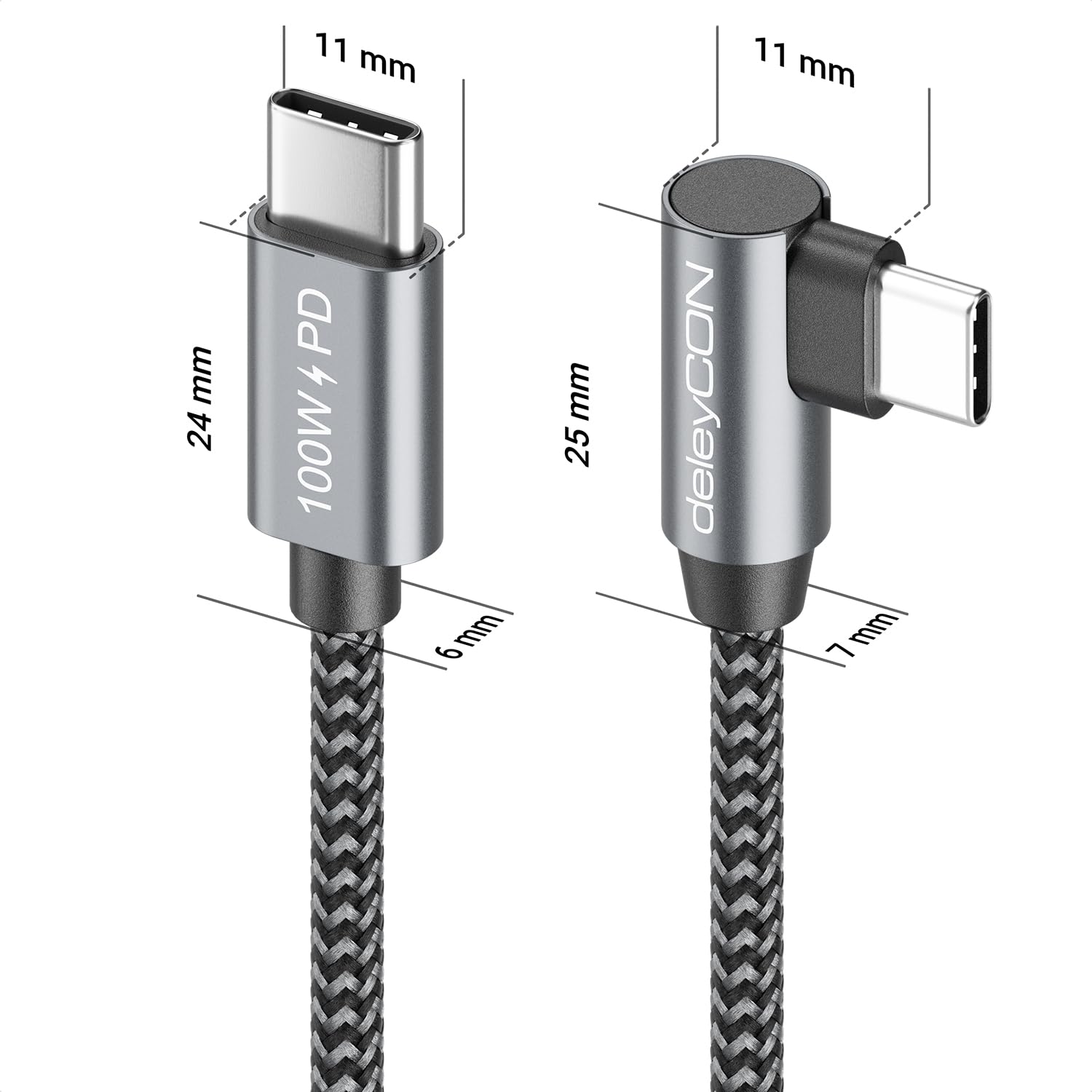 deleyCON 1,5m 100W Cavo Ricarica USB C Angolato 90 Grad - C a C - Collegamento Angolato per iPhone 17 16 15 Pro Max Air Galaxy A16 A17 A56 S25 S24 S23 Pixel iPad Pro MacBook AirPods Tablet PS5 - 2