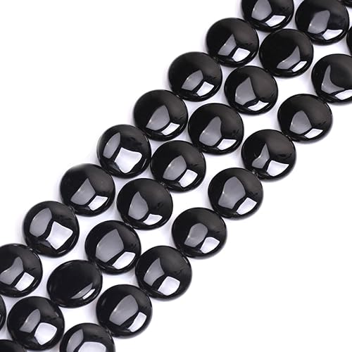 Miniatura 1 de GEM-Inside - Cuentas sueltas de ágata negra de 0.787 pulgadas (0.787 in) con superficie curvada, cuentas sueltas de piedra energética hechas a mano