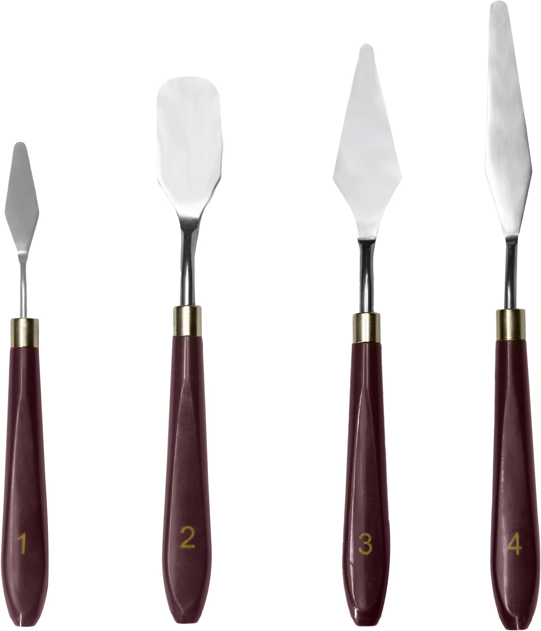 MeeToStainless Steel Palette Knife Set, Flexible Spatula Painting Knives for Color Mixing, Spreading, Applying Oil & Acrylic Paint on Canvases, Cake Icing, 3D Print Tool, (No. 1,2,3,4), Pack Of 4