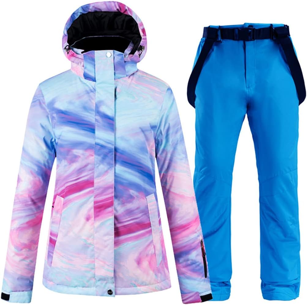 Haitpant Women's Colorful Snow Suit Wear Snowboard Winter Waterproof Outdoor Ski Jacket and Strap Pants Bibs