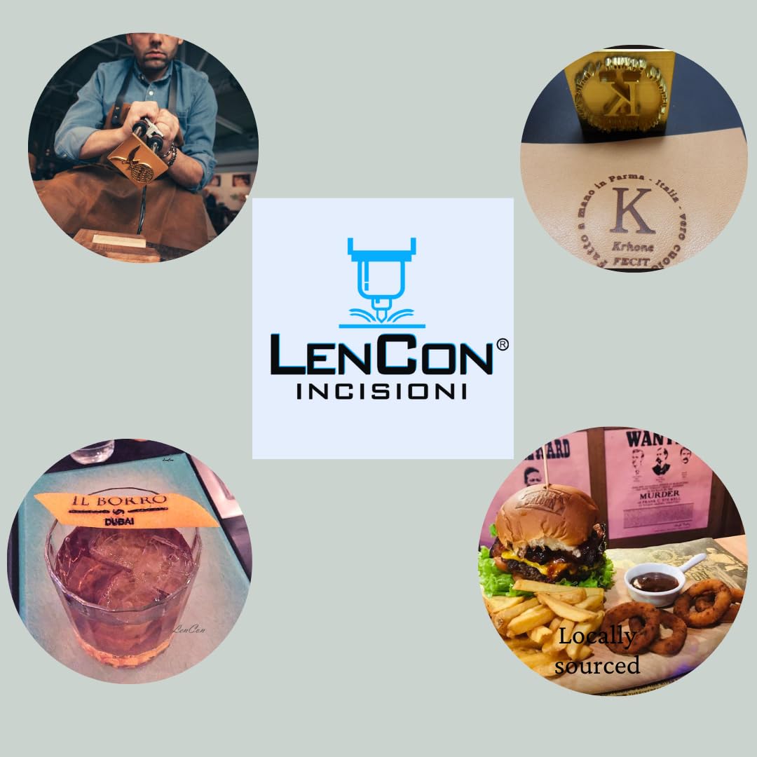 LenCon Incisioni Timbro Clichè per Marcatura a Caldo di: Cuoio, Pelle, Legno, Alimenti, Ghiaccio (50x25 mm.)