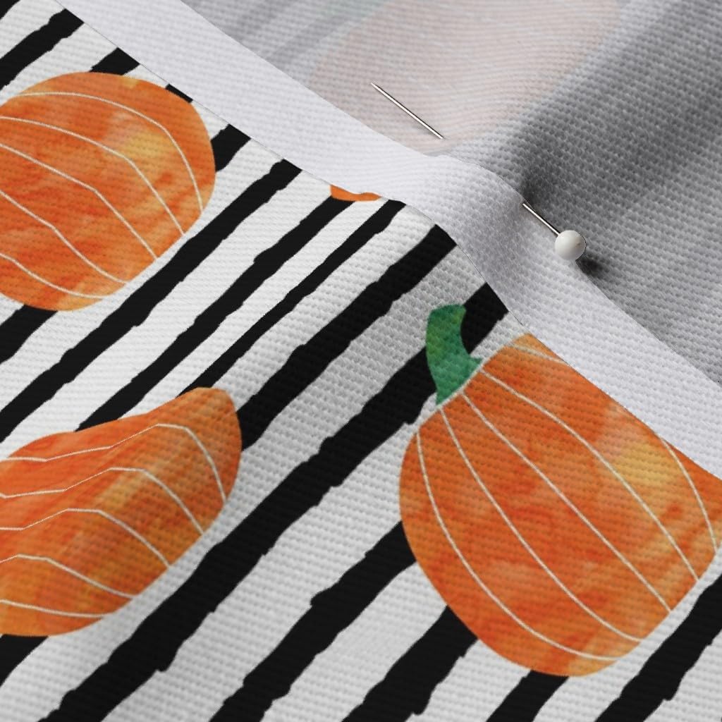 Spoonflower Fabric - Watercolor Pumpkins Stripes Pumpkin Halloween Trendy Orange Black Printed on Denim Fabric Fat Quarter - Bottomweight Apparel Home Decor Upholstery