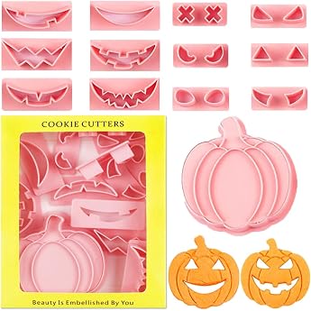 Pack of 13 Halloween Cookie Cutters Pumpkin Cookie Cutter Pumpkin Cookie Cutters Children Pumpkin Face Biscuit Cutter Biscuit Stamp Cookie Fondant Cookie Cutter Cake Decoration Baking Accessories