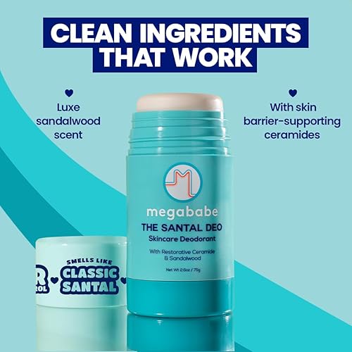 Miniatura 3 de Megababe The Santal Deo - Desodorante para el cuidado de la piel, con 72 horas de protección contra olores, ceramida restauradora y sándalo, sin