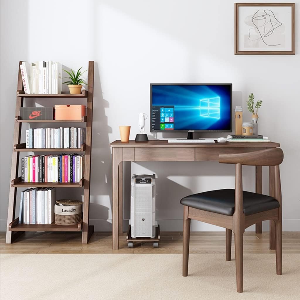 Solid Wood Computer Tower Stand with Protective Sides and 4 Caster Wheels,Mobile CPU Stand,Fits Most Study Room, Living Room, Office (Brown 24 * 39 * 9cm)