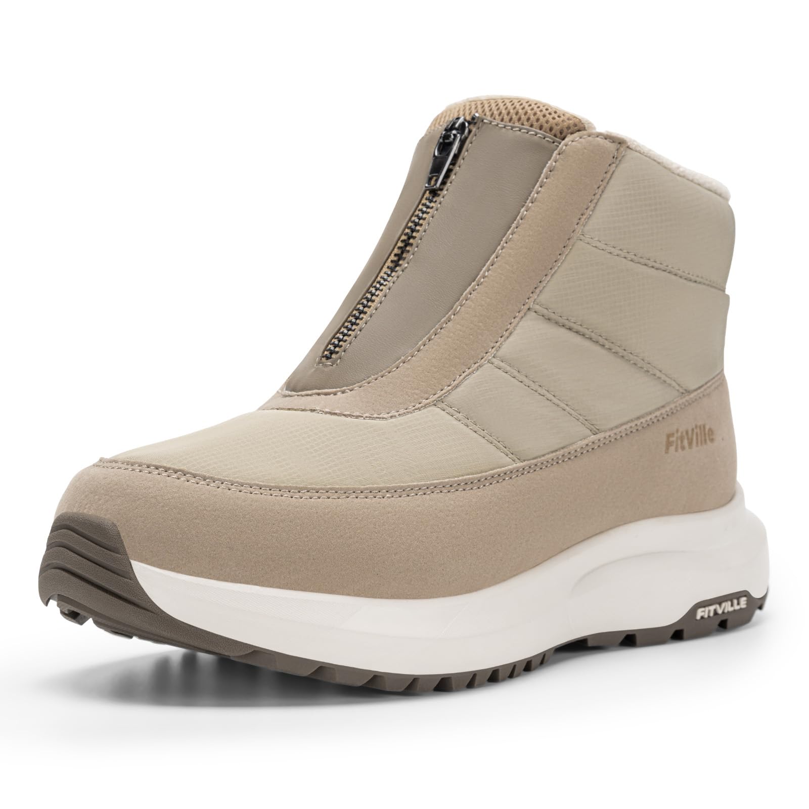 FitVille Womens Extra Wide Winter Boots Zipper Warm Insulated Snow Boots for Women Wide Width Water Resistant Beige