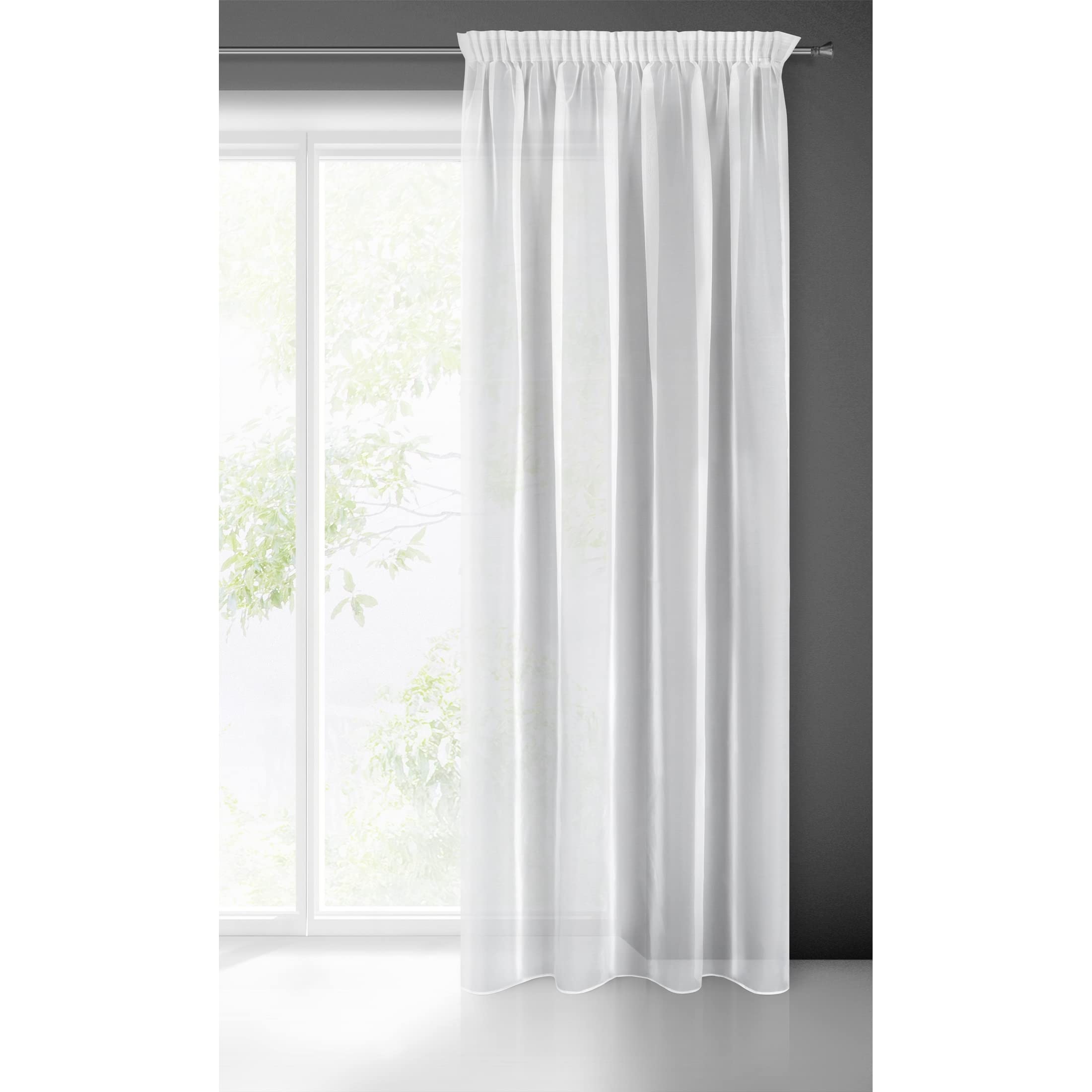 Eurofirany LUCY Tenda in Voile, Tenda Trasparente con Fettuccia Arricciatenda - 1 Unità, Camera da Letto, Soggiorno, Cucina, 140 x 270cm, Bianco (100% poliestere)