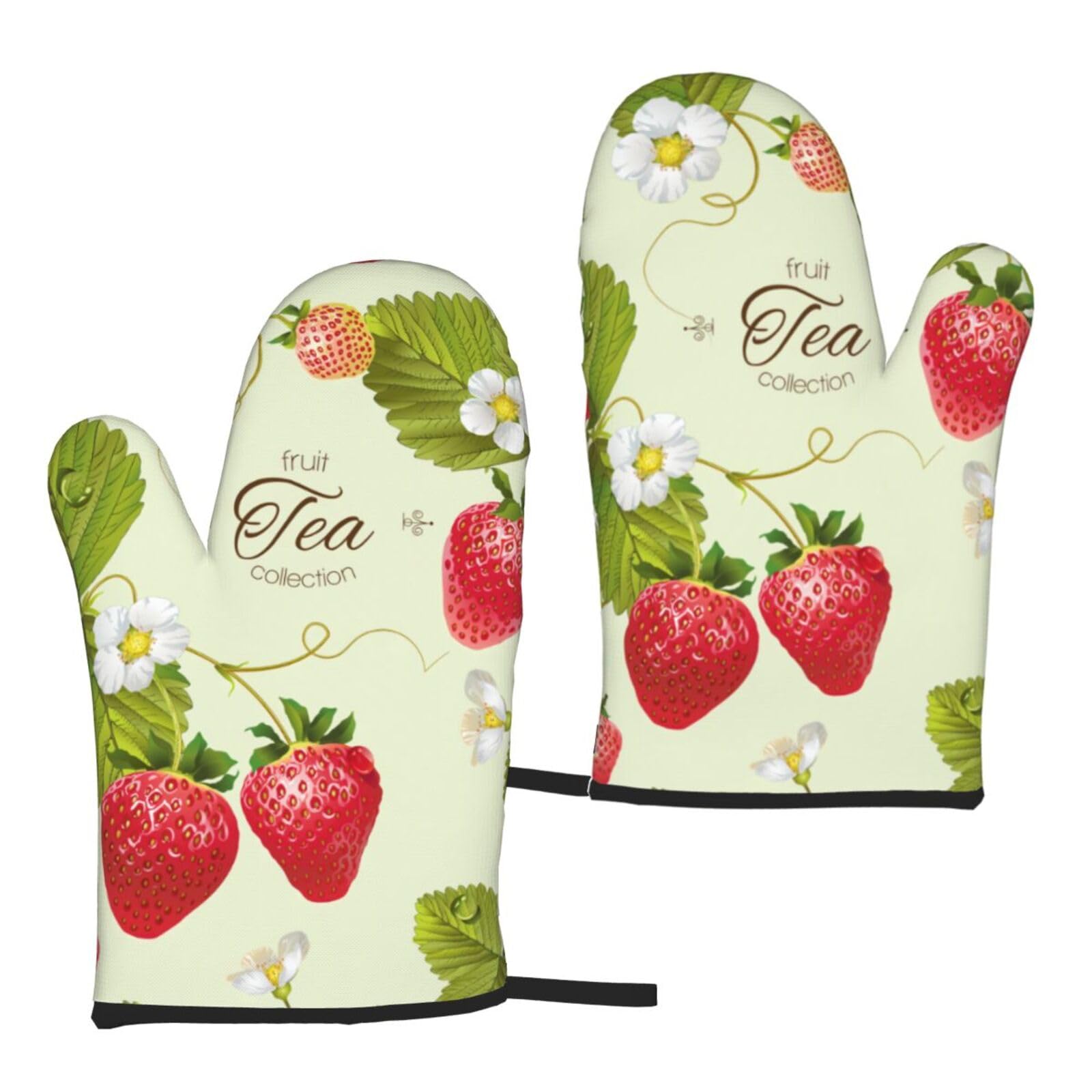 Lovely Strawberry Print Heat Resistant Universal Fit Oven Microwave Gloves Home Cooking Baking Grilling