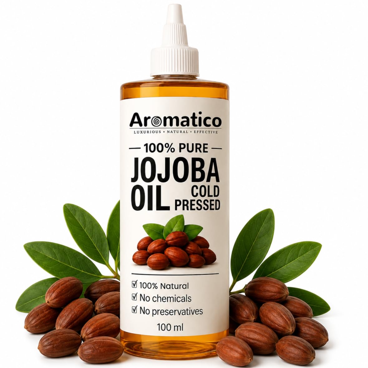 AROMATICO 100% Pure JOJOBA Oil Cold Pressed for Healthy Hair & Skin, Natural solution for Moisturised Skin, Hair Care & Body - 100ml