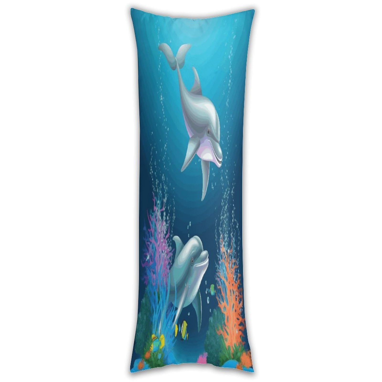 Dolphin and Fish Long Pillow Case with Zipper Ultra Soft Microfiber Long Pillow Cover Breathable Body Pillow Protector Soft Wrinkle Pillowcase for Bed Sofa Bedroom 53 X 19 in
