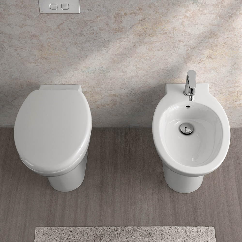 Cipro set wc e bidet filomuro con scarico universale e brida copriwater soft-close