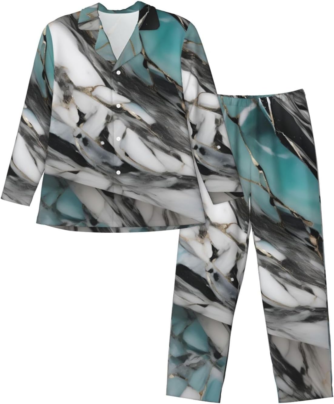 Marble Print Luxurious Mens Pajamas Set,Soft Breathable Pajamas, Perfect For Winter Christmas