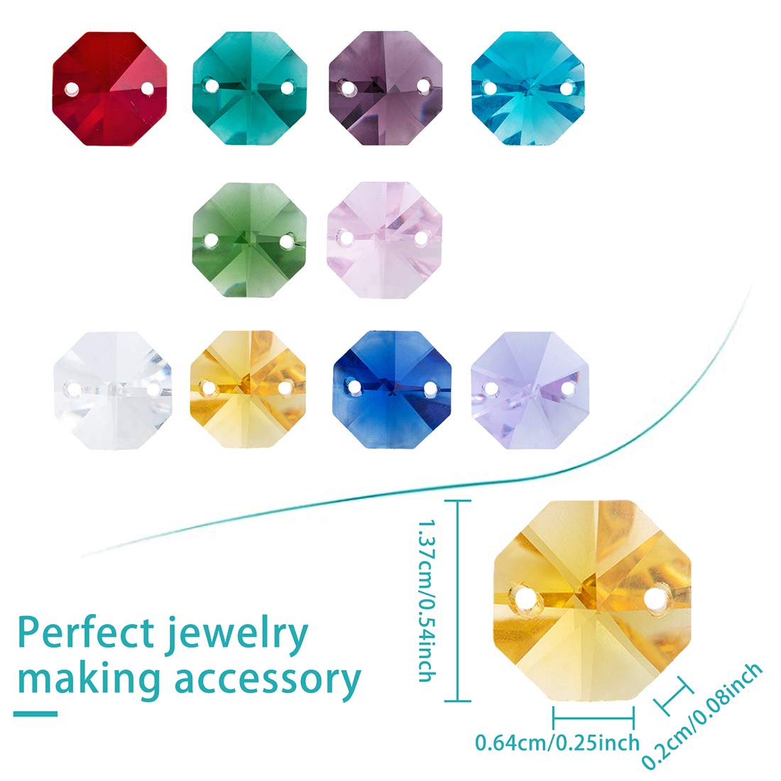 Perles Pendentifs Cristal K8 Octogonales - Lot De 60, 10 Mm, Transparent, 2 Trous