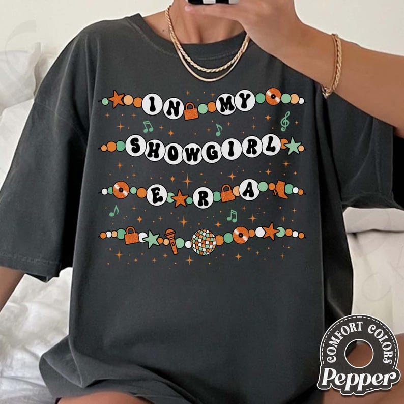 Friendship Bracelet Showgirl Comfort Colors T-Shirt, in My Showgirl Era Tee, New Album 2025 Fan Gift, Country Music Tour Merch Multi2